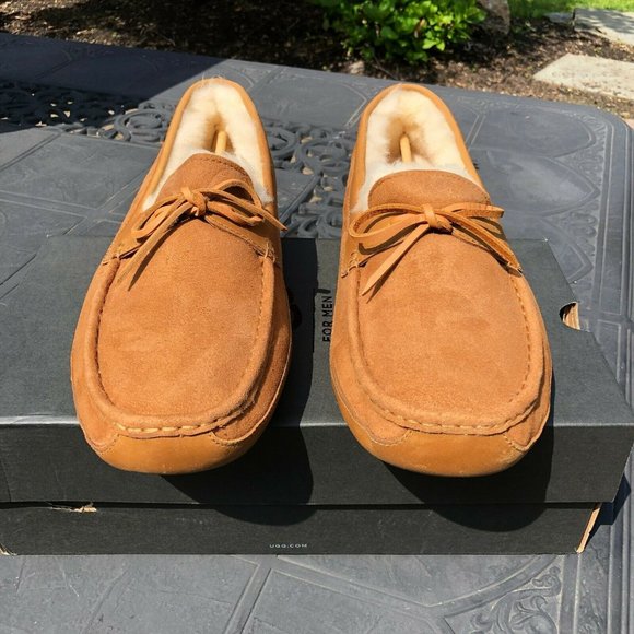 UGG Australia Byron Chestnut Leather Fur Slippers - Picture 8 of 14